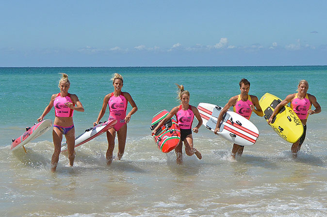 CoolyGoldLaunchCourtney-Hancock-Brodie-Moir-Tara-Coleman-Chris-MoorsMichael-Booth--wading-with-boards
